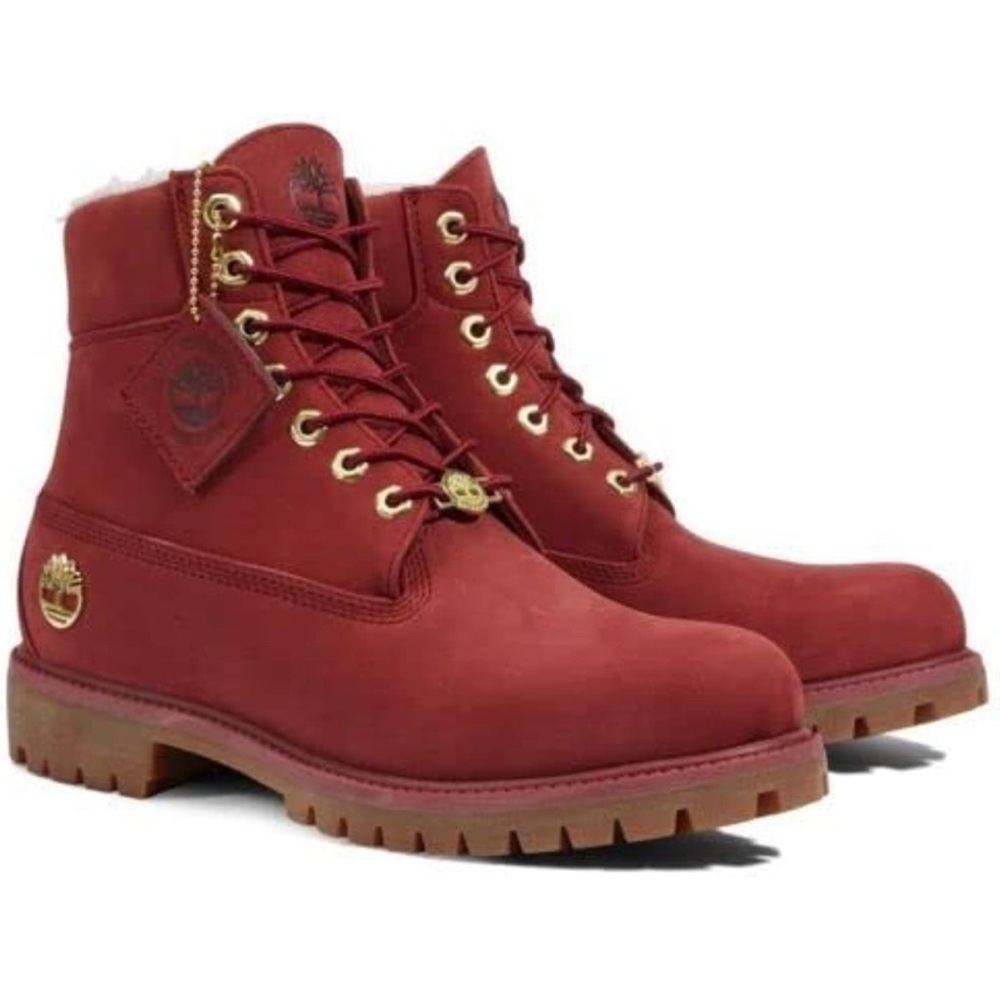NIB TIMBERLAND 6in Premium Waterproof shearling lining Boot Pomegranate Sz 8M